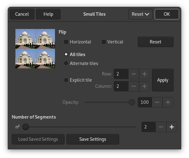 Small Tiles filter options