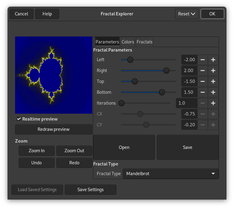 Fractal Explorer filter options
