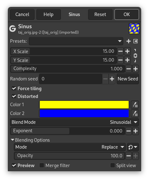 Sinus filter options (Settings)