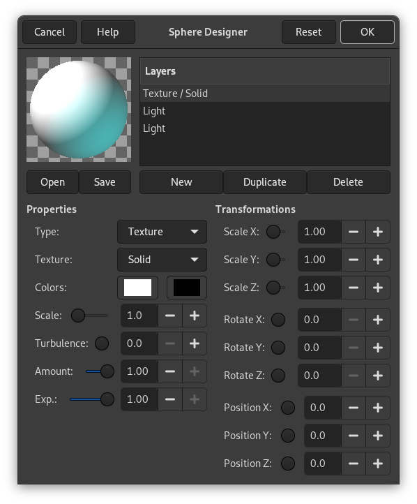 Sphere Designer filter parameters