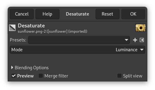 The Desaturate option dialog