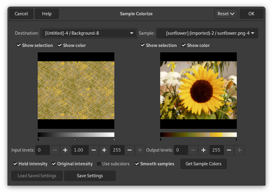 Options of the Sample Colorize filter