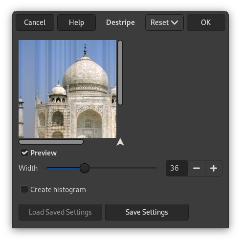 Destripe filter options