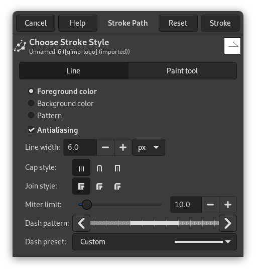 The Choose Stroke Style dialog window