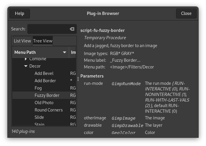 The tree view of the Plug-In Browser dialog window