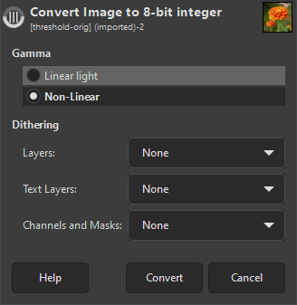The Precision conversion dialog for 32-bit float to 8-bit integer