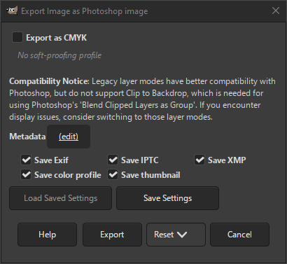Het dialoogvenster Afbeelding exporteren als Photoshop-afbeelding