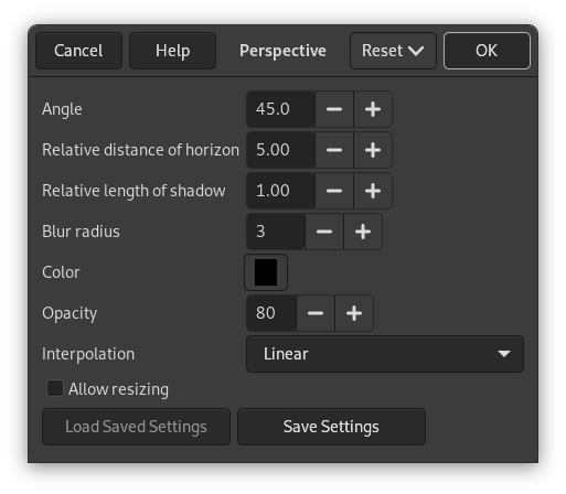 Opties voor filter “Perspectief”