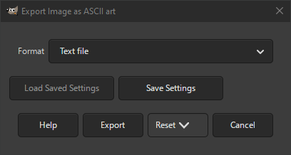 Dialogvindauget for ASCII-kunst-eksport