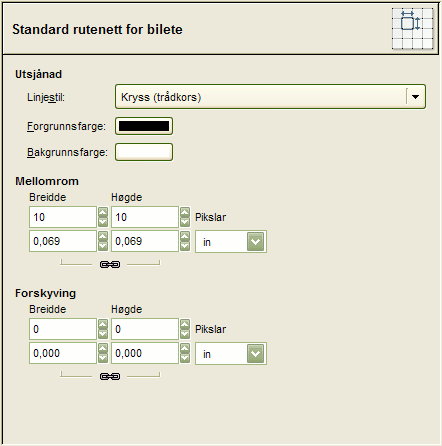 Innstillingar for standard rutenett