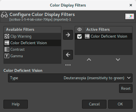 Description of the ”Color Deficient Vision” dialog