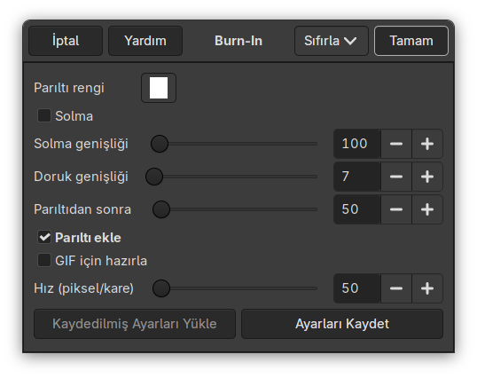 “Burn-In” süzgeci seçenekleri