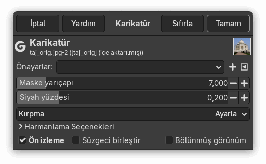 “Karikatür” süzgeci seçenekleri