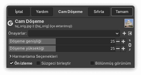“Cam Döşeme” süzgeci seçenekleri