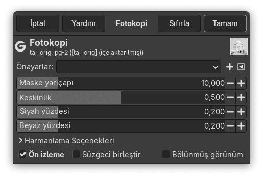 “Fotokopi” süzgeci seçenekleri