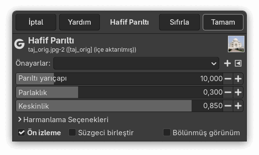 “Hafif Parıltı” süzgeci seçenekleri