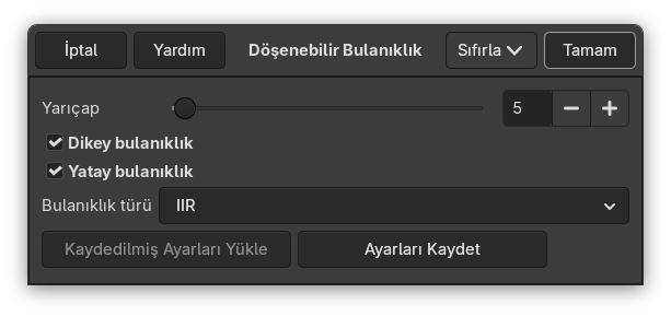 “Döşenebilir Bulanıklık” süzgeci seçenekleri