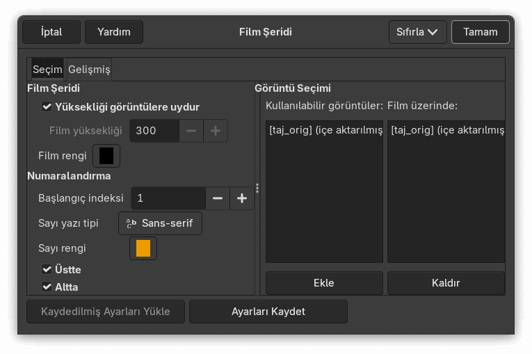 “Film Şeridi” süzgeci seçenekleri (Seçim)