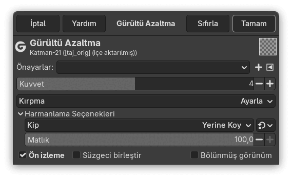GEGL Süzgeçlerinin Ortak Seçenekleri