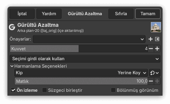 GEGL Süzgeçlerinin Ortak Seçenekleri