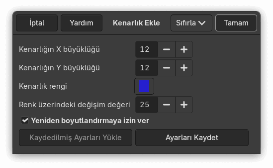 “Kenarlık Ekle” seçenekleri