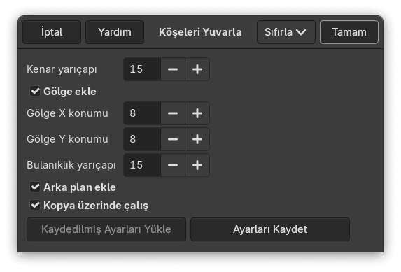 “Köşeleri Yuvarla” seçenekleri