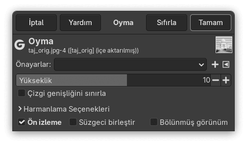 “Oyma” seçenekleri
