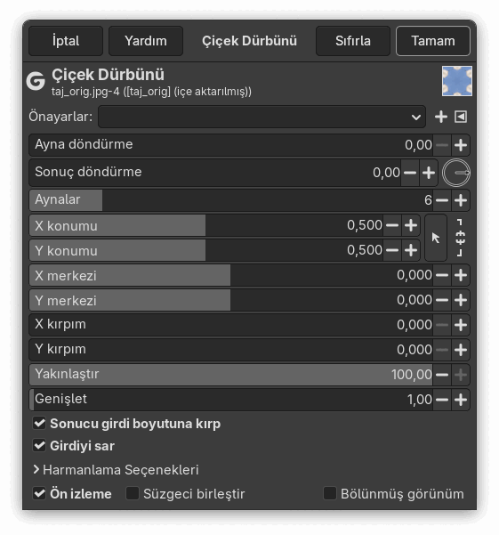 “Çiçek Dürbünü” süzgeci seçenekleri