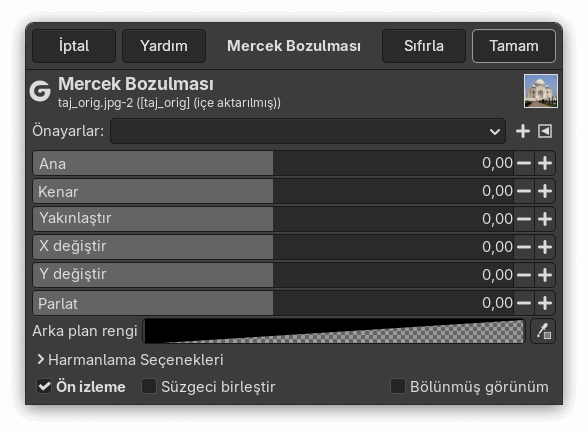 “Mercek Bozulması” seçenekleri