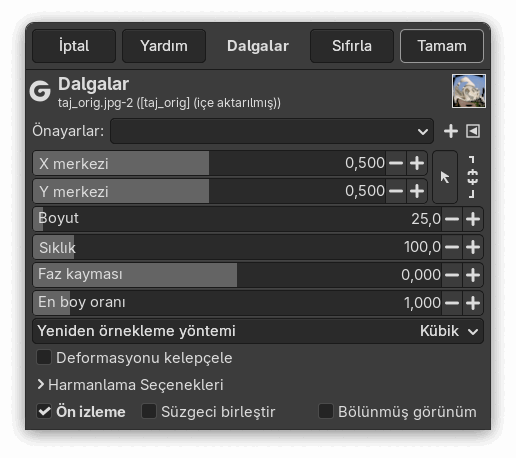 “Dalgalar” süzgeci seçenekleri