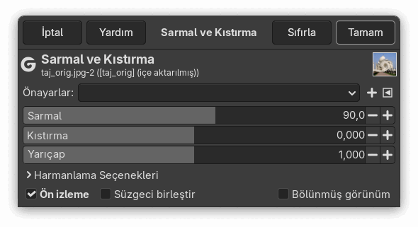“Sarmal ve Kıstırma” süzgeci seçenekleri
