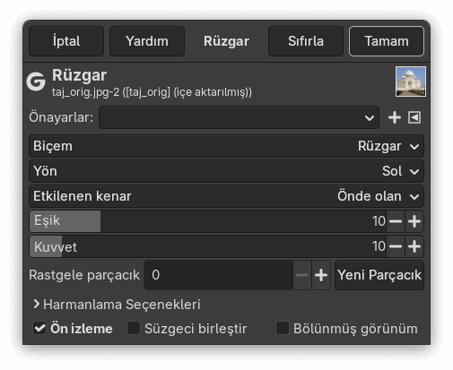 “Rüzgar” süzgeci seçenekleri