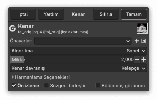“Kenar” süzgeci seçenekleri