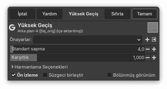 “Yüksek Geçiş” süzgeci seçenekleri