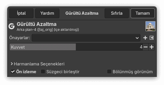 Gürültü Azaltma süzgeci seçenekleri