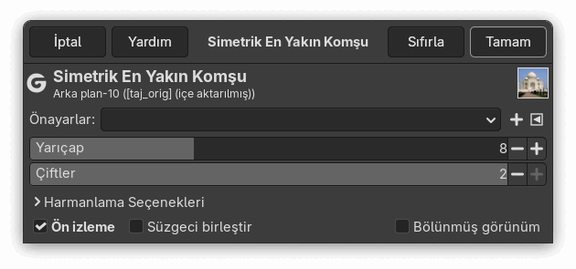 “Simetrik En yakın komşu” süzgeci seçenekleri