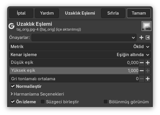 “Uzaklık Eşlemi” seçenekleri