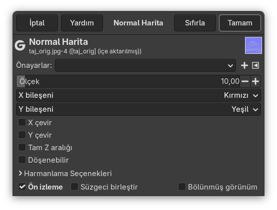 “Normal Harita” seçenekleri