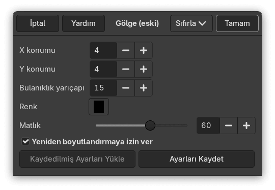 “Gölge (eski)” süzgeci seçenekleri