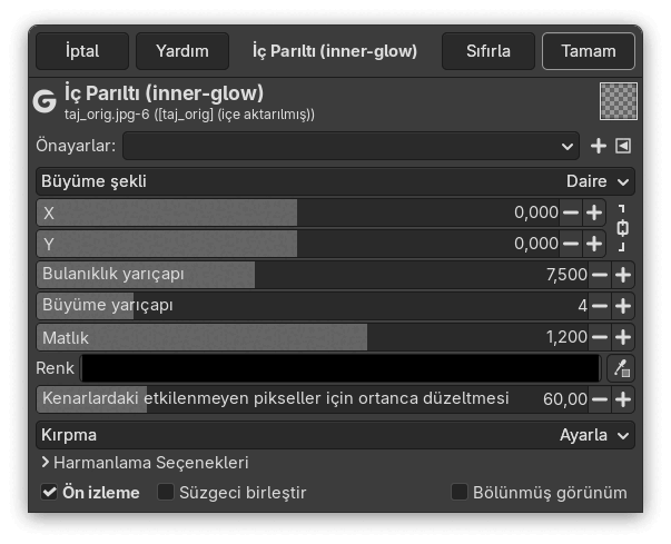 “İç Parıltı” süzgeci seçenekleri
