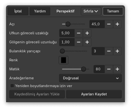 “Perspektif” süzgeci seçenekleri