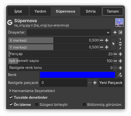 “Süpernova” süzgeci seçenekleri