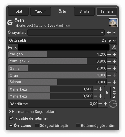 “Örtü” süzgeci seçenekleri