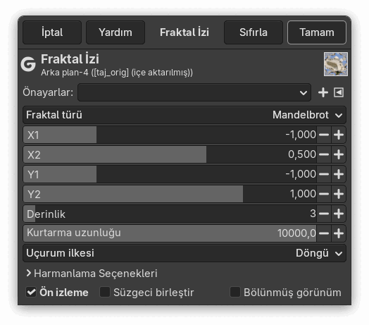 “Fraktal iz” süzgeç seçenekleri