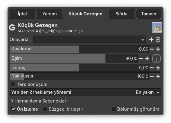 “Küçük Gezegen” süzgeci seçenekleri