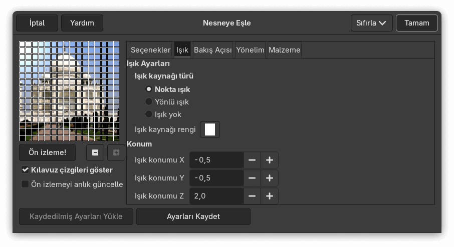 “Nesneye Eşle” seçenekleri (Işık)