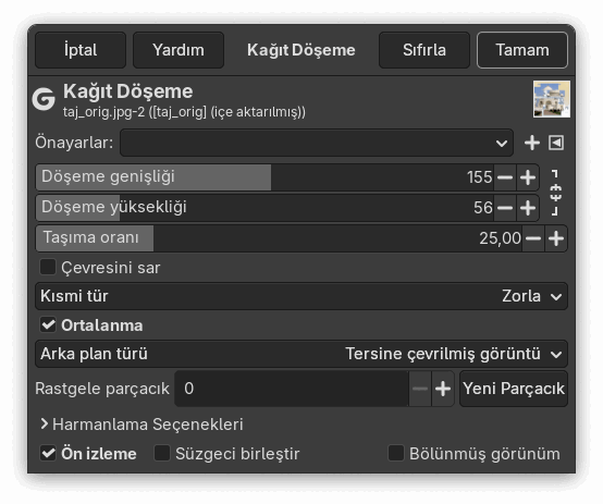 “Kağıt Döşeme” süzgeci seçenekleri