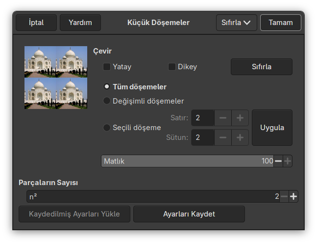 “Küçük Döşemeler” süzgeci seçenekleri