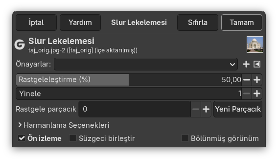 Slur Lekelemesi süzgeci seçenekleri
