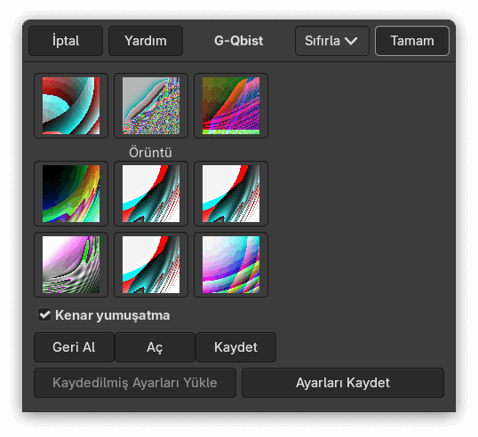 “Qbist” süzgeci seçenekleri